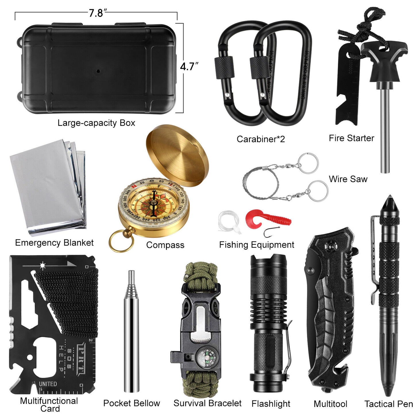 14in1 Outdoor Emergency Survival Gear Kit Camping Hiking Survival Gear Tools Kit Survival Gear And Equipment, Outdoor Fishing Hunting Camping Accessories